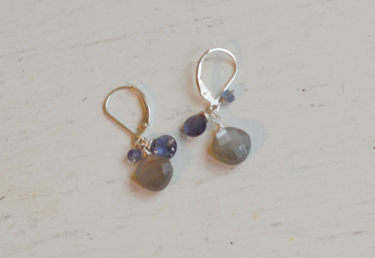 Silver Moonstone, Iolite & Tanzanite Earrings