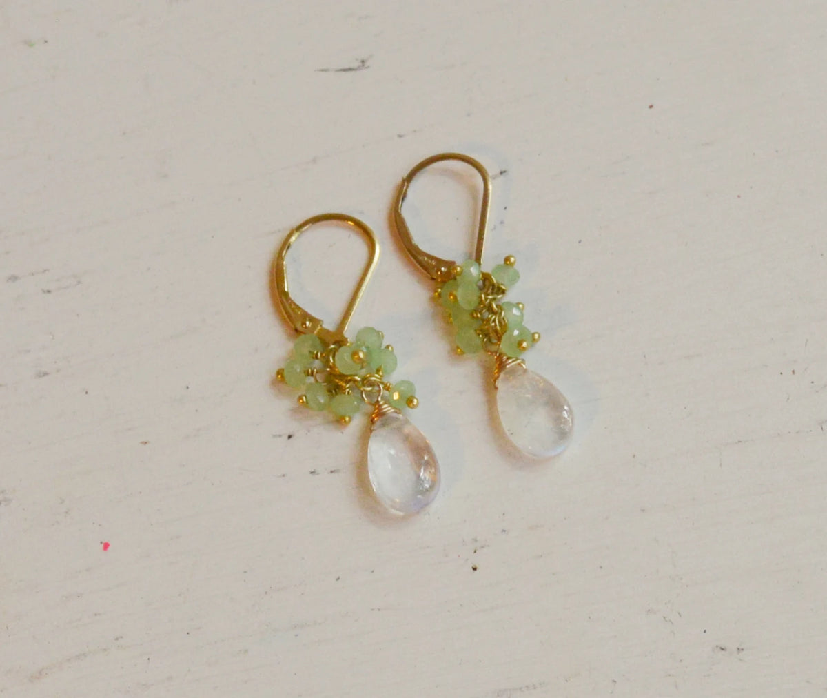 Rainbow Moonstone & Chrysoprase Earrings