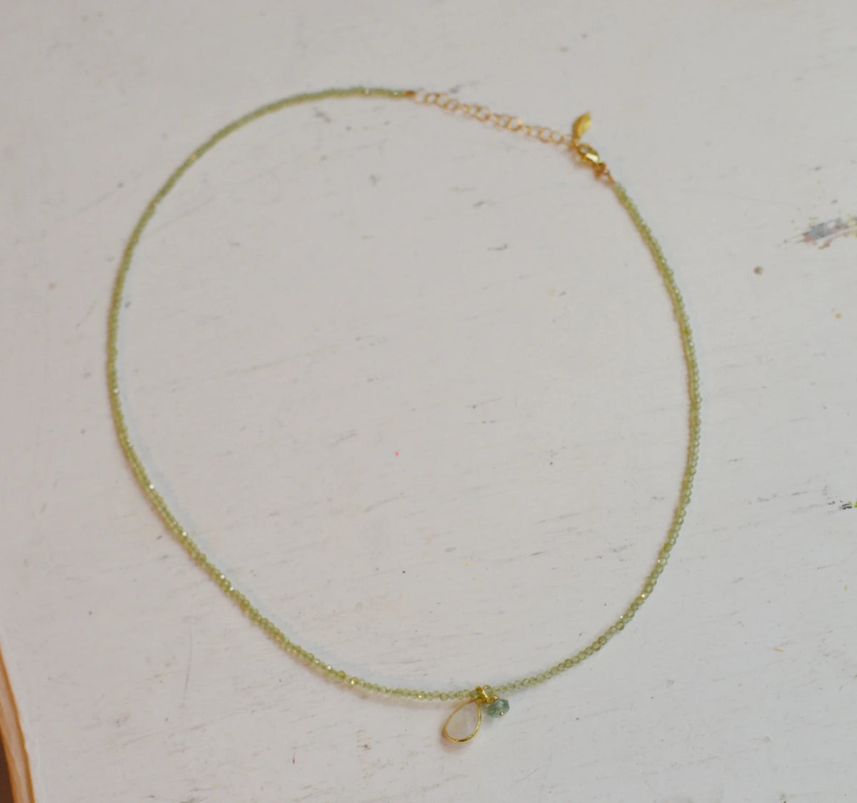 Rainbow Moonstone, Peridot & Green Apatite Necklace